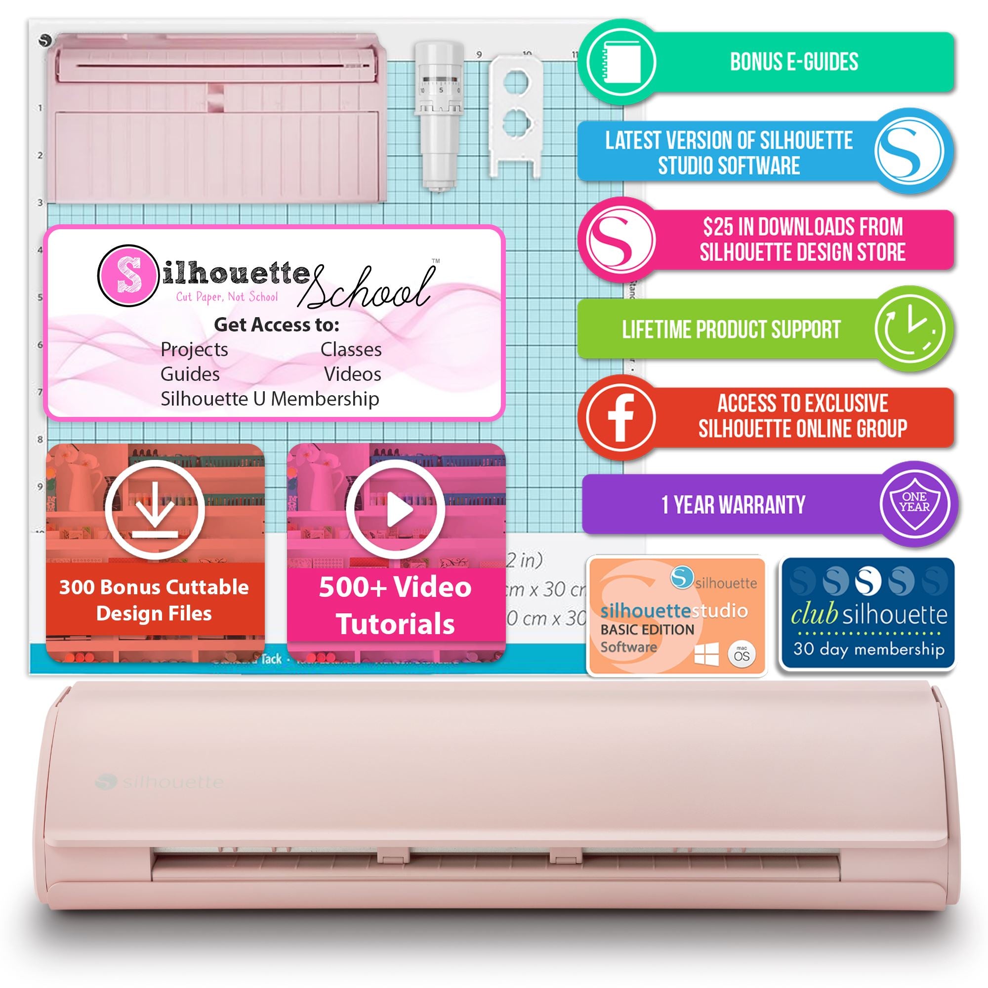 Silhouette Cameo 5 Pink Vinyl Cutter with 15