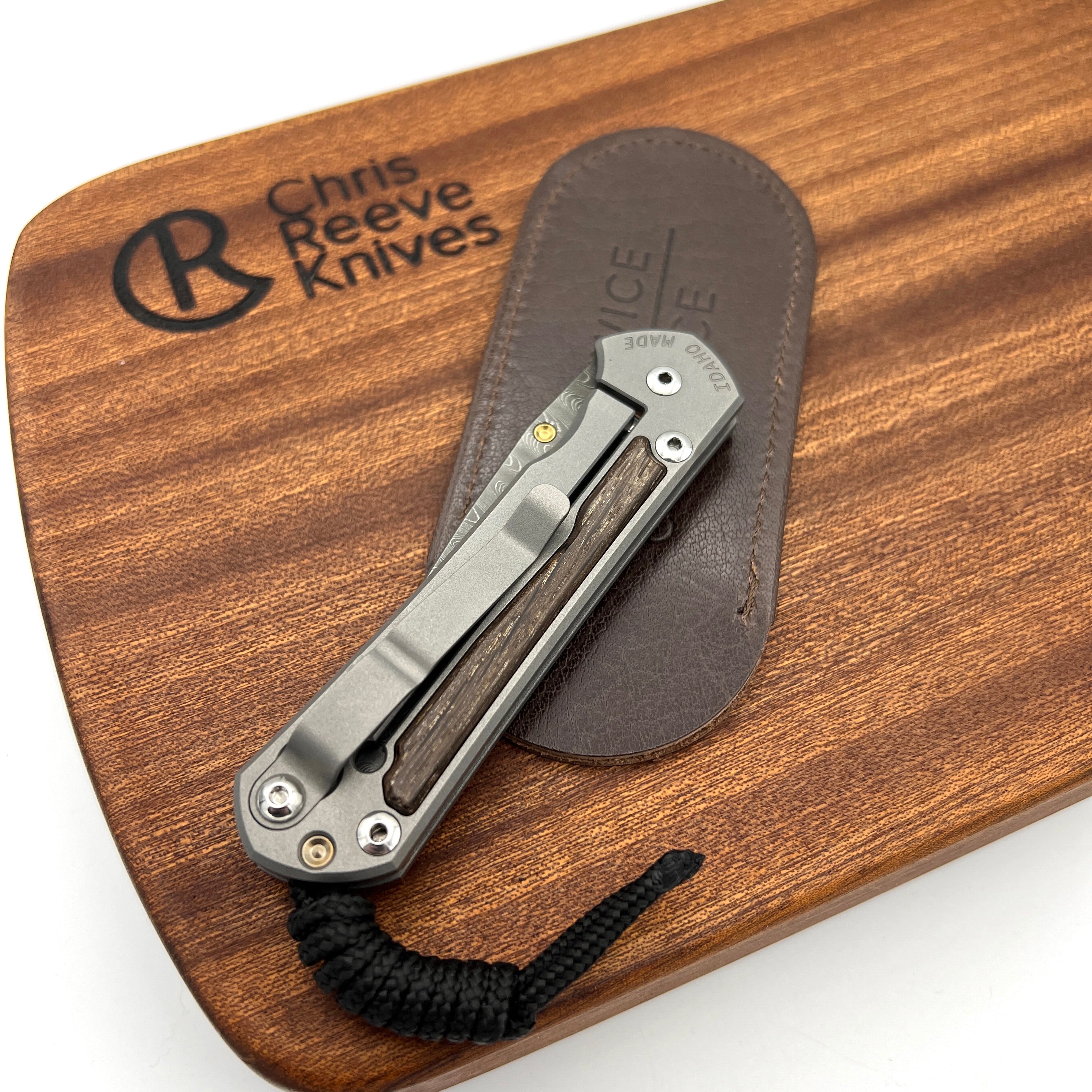 Chris Reeve Knives LEFT HAND Small Sebenza 31 Drop Point Ladder Damascus Blade with Bog Oak Inlay & Matte Finish - Premium EDC Pocket Knife for Outdoor Camping, Hunting & Everyday Carry