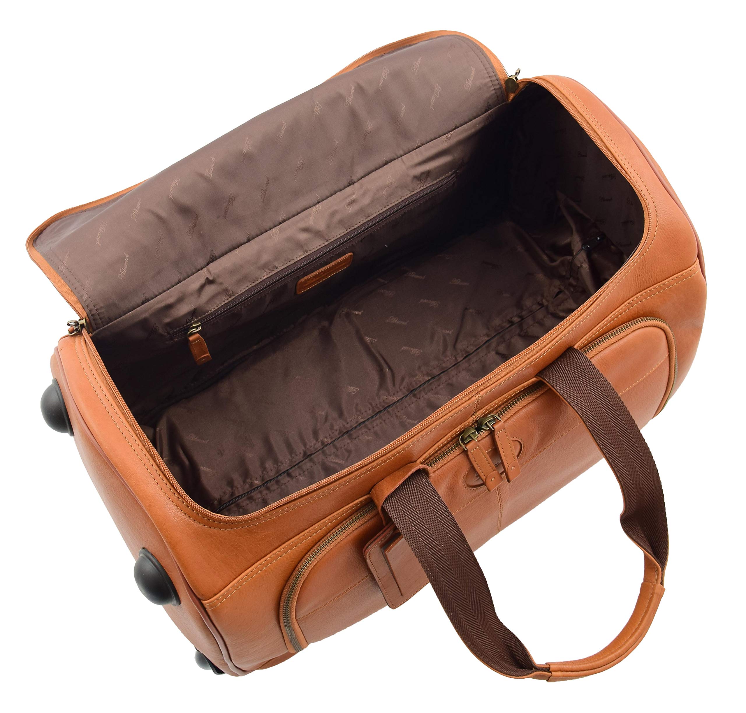 Premium Genuine Tan Leather Wheeled Travel Duffle Bag with Telescopic Handle - Ozwald Collection (Large, Tan) - Perfect for Business Trips, Weekend Getaways & Air Travel Luggage