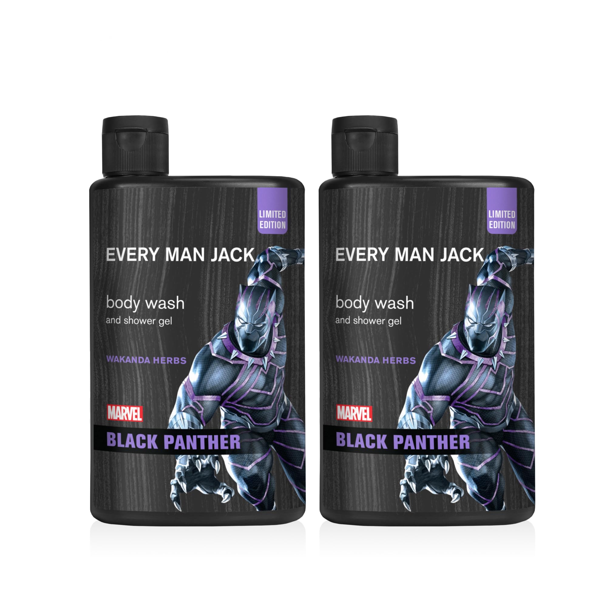 Every Man Jack Body Wash - Marvel Black Panther | 13.5 fl oz Twin Pack (2 Bottles) | Natural Ingredients, Paraben-Free, Phthalate-Free, Dye-Free, Cruelty-Free | Men's Daily Shower Gel for Hydrating & Refreshing Skin