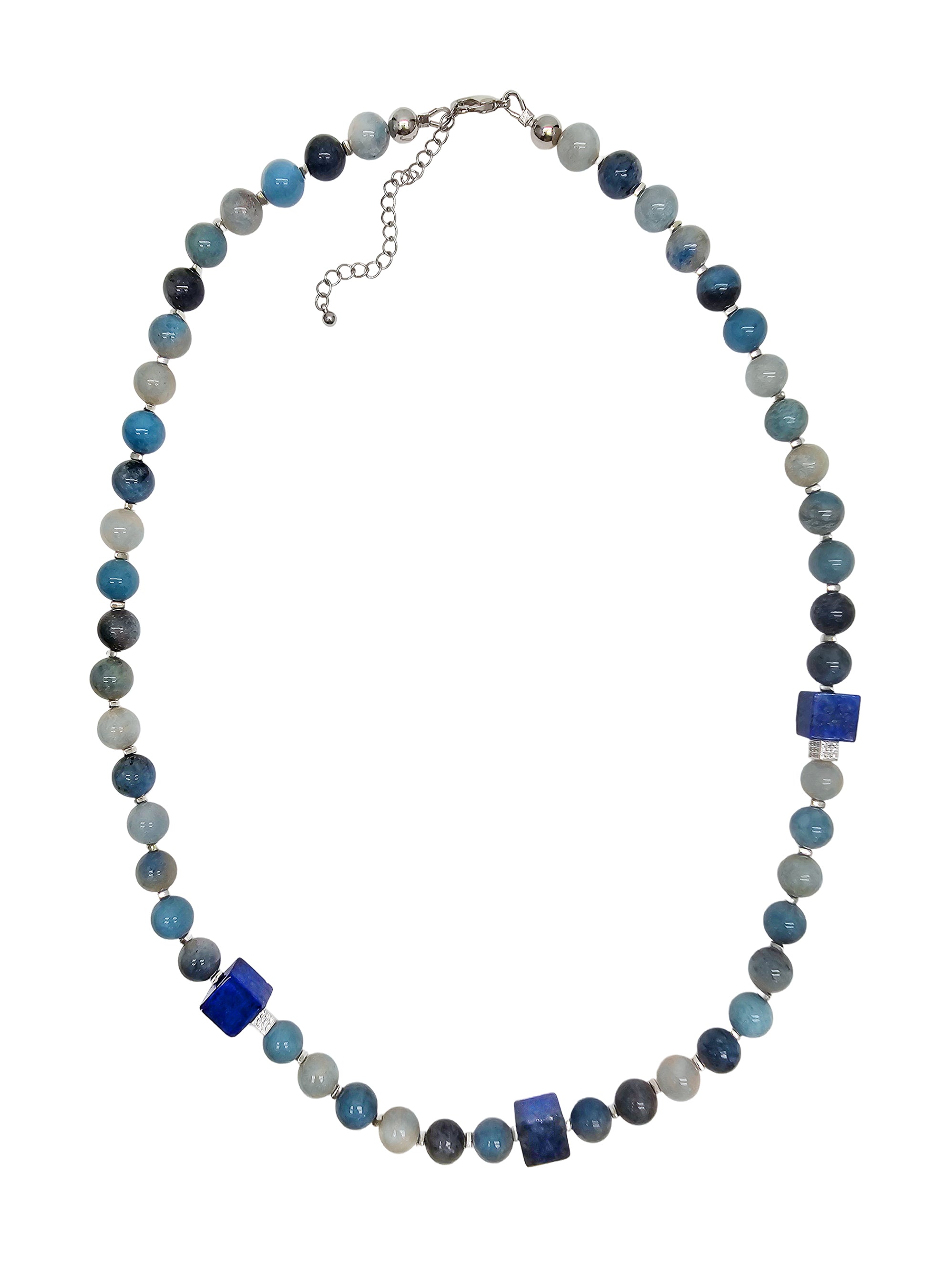 Blue Montebrasite & Lapis Beaded Men's Necklace - Handmade Gemstone Jewelry for Gifts & Special Occasions | MEN28
