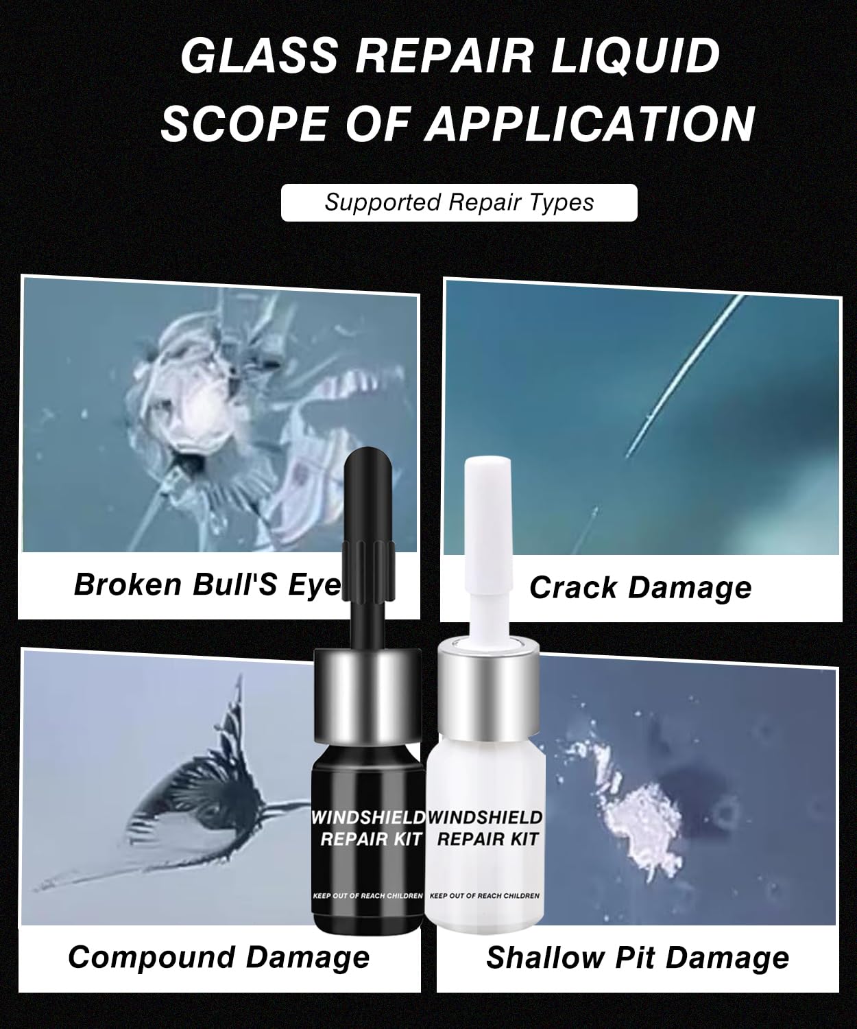 Windshield Crack Repair Kit - Auto Glass Repair for Chips & Cracks with Curing Device (2pcs) | Professional DIY Solution for Car Windshield Damage from Rocks & Road Debris