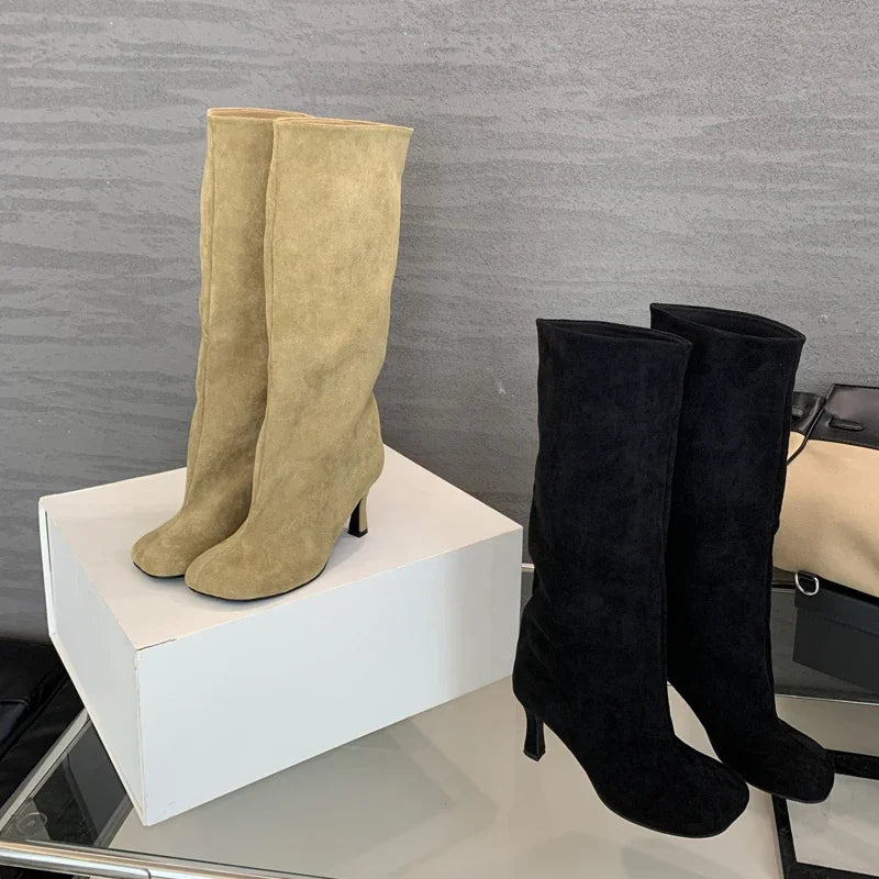 Eilyken Women's Knee High Winter Boots - Round Toe Punk Style Thin High Heel Long Boots for Street Fashion | Perfect for Cold Weather, Night Out & Punk Outfits