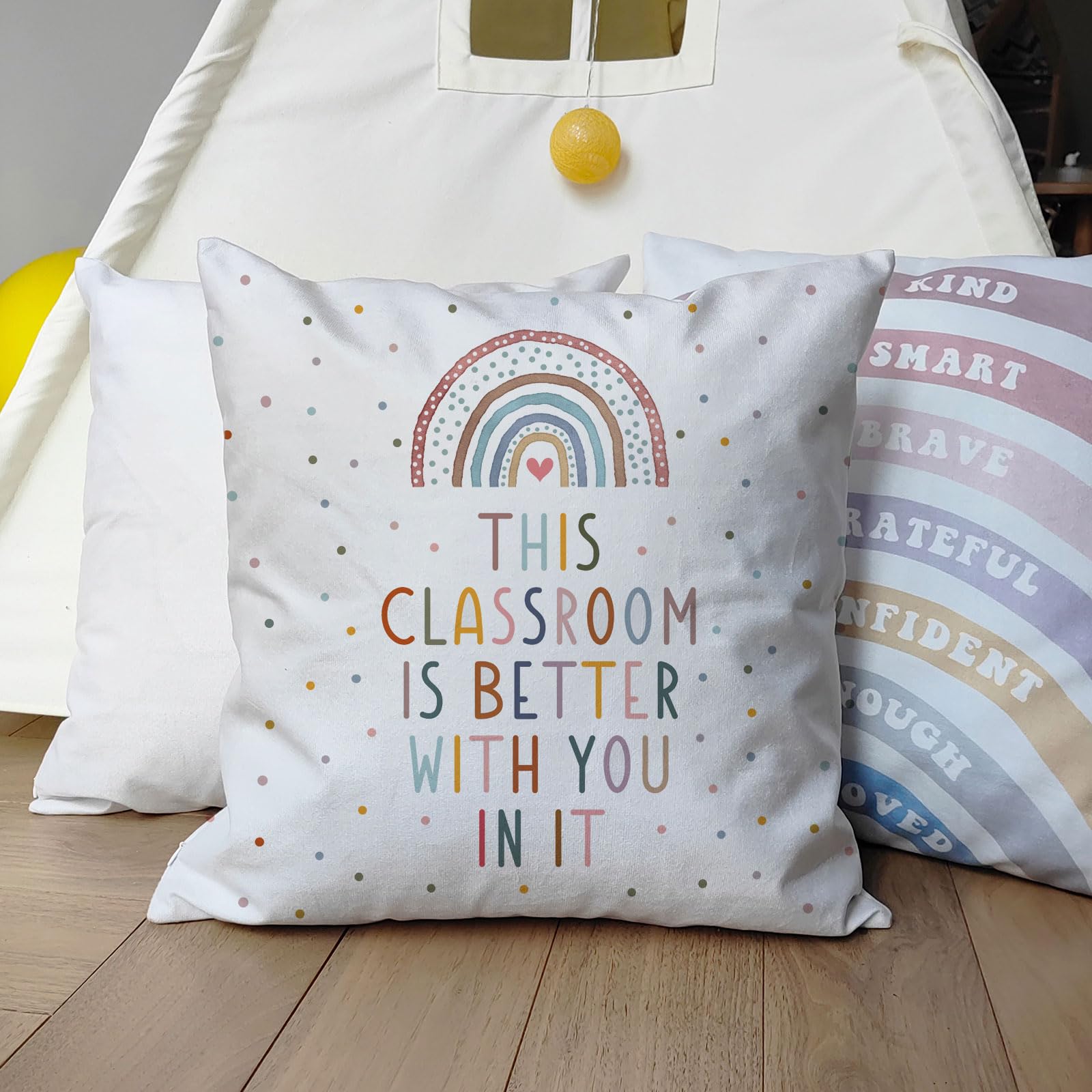 Decorative Classroom Pillow Covers - Teacher Appreciation Gift with Rainbow Design for Kids & Educators | Perfect for Classroom Decor, Teacher's Lounge & Cozy Reading Corners