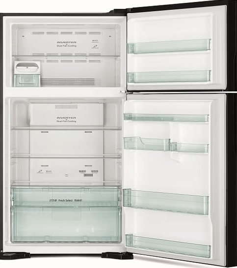 Hitachi R-V760PK7K 1BBK 25.5 Cu. Ft. Black Stainless Steel Inverter Refrigerator - Energy Efficient, Spacious Design for Large Families & Entertaining