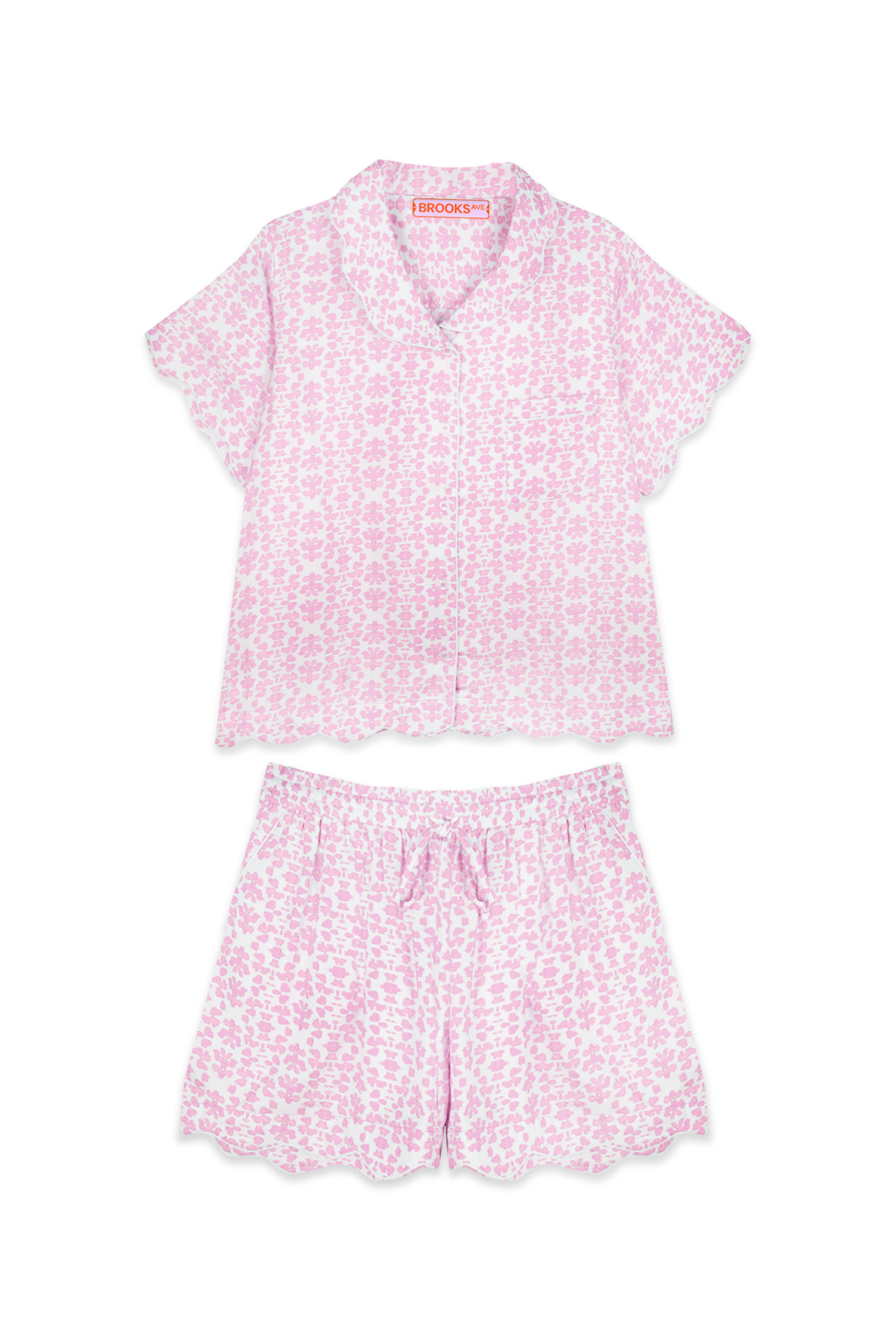 Scalloped Pajama Set for Women - Light Pink Chintz Short Sleeve Sleepwear | Soft & Comfortable Nightwear for Summer, Lounge & Vacation