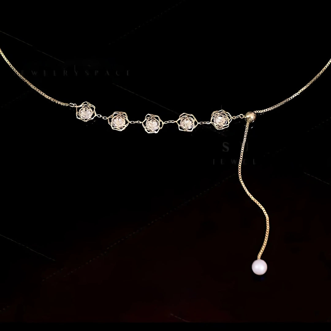 Elegant Pearl Flower Lariat Y Necklace for Women | 18K Gold Plated Bridal Jewelry Gift | Perfect for Weddings, Parties & Special Occasions - HN2449