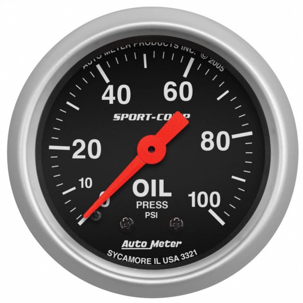 AutoMeter Sport Comp Mechanical Oil Pressure Gauge 52mm (0-100 PSI) - Perfect for Car, Truck & Racing Performance Monitoring