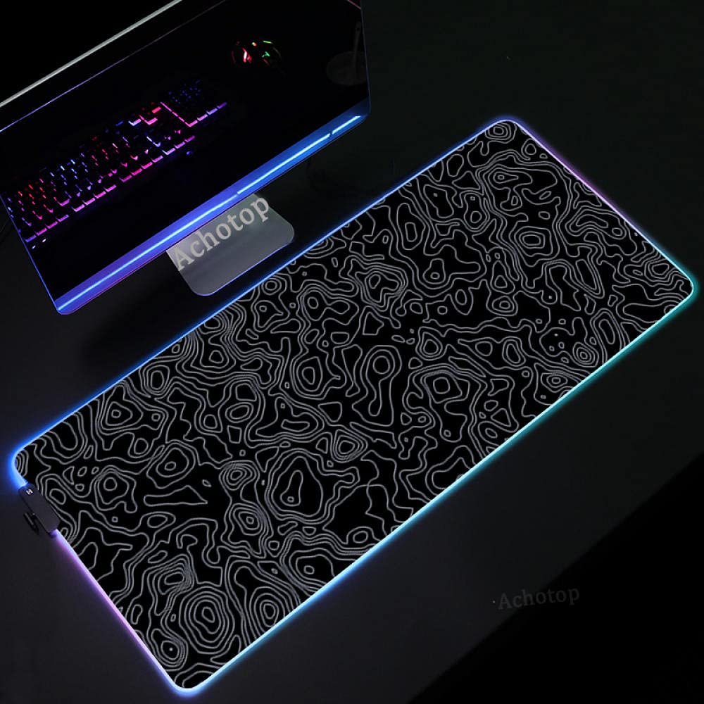 RGB Gaming Mouse Pad - XXL 1000x500mm Abstract Line Contour Design, Non-Slip Rubber Base with Colorful LED Glowing for PC & Laptop Gaming Setup - Perfect for Esports, Office Work & Home Computer Use