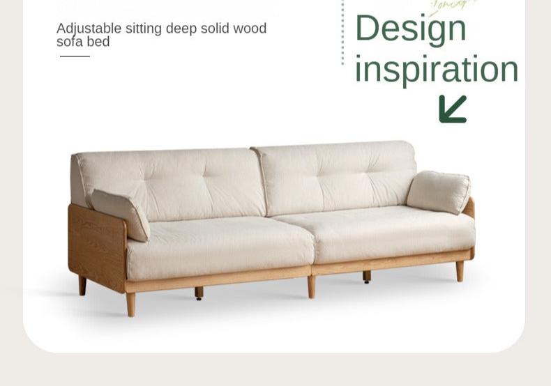 Solid Oak Wood Straight Fabric Sofa - Modern Living Room Furniture for Home & Office Comfort