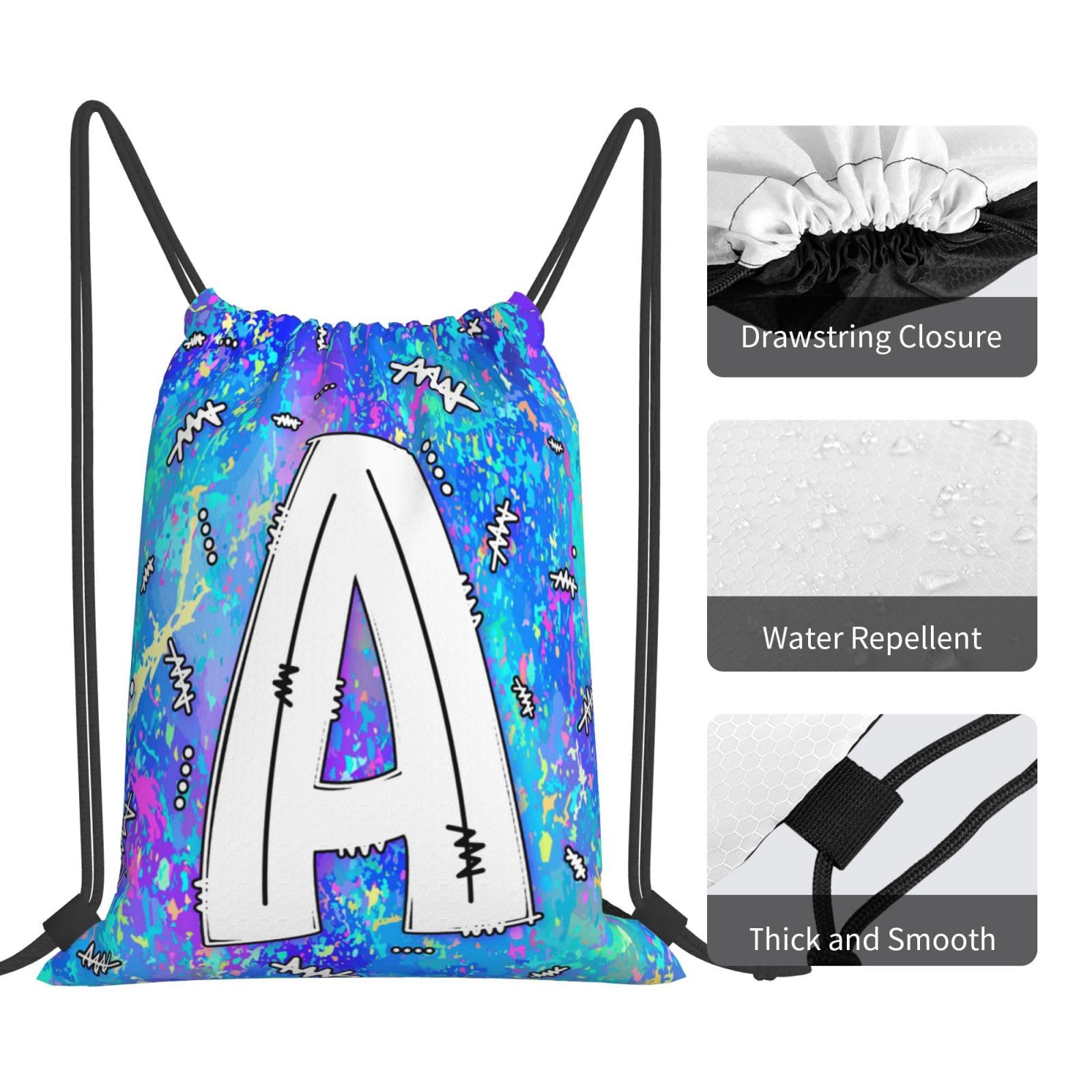 Drawstring Backpack - Lightweight Sport Gym Sackpack with Initial Letter (Blue) - Bulk String Cinch Bags for Men & Women - Perfect for Workouts, Travel & School Supplies Storage