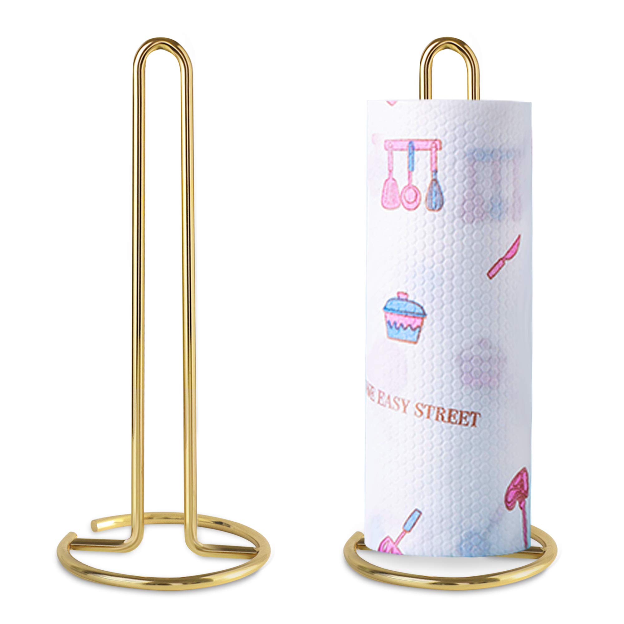 Akamino Heavy Duty Paper Towel Holder - Sturdy Weighted Base Stand for Kitchen Counter, Dining Table, Office Desk - Gold Finish for Home & Commercial Use