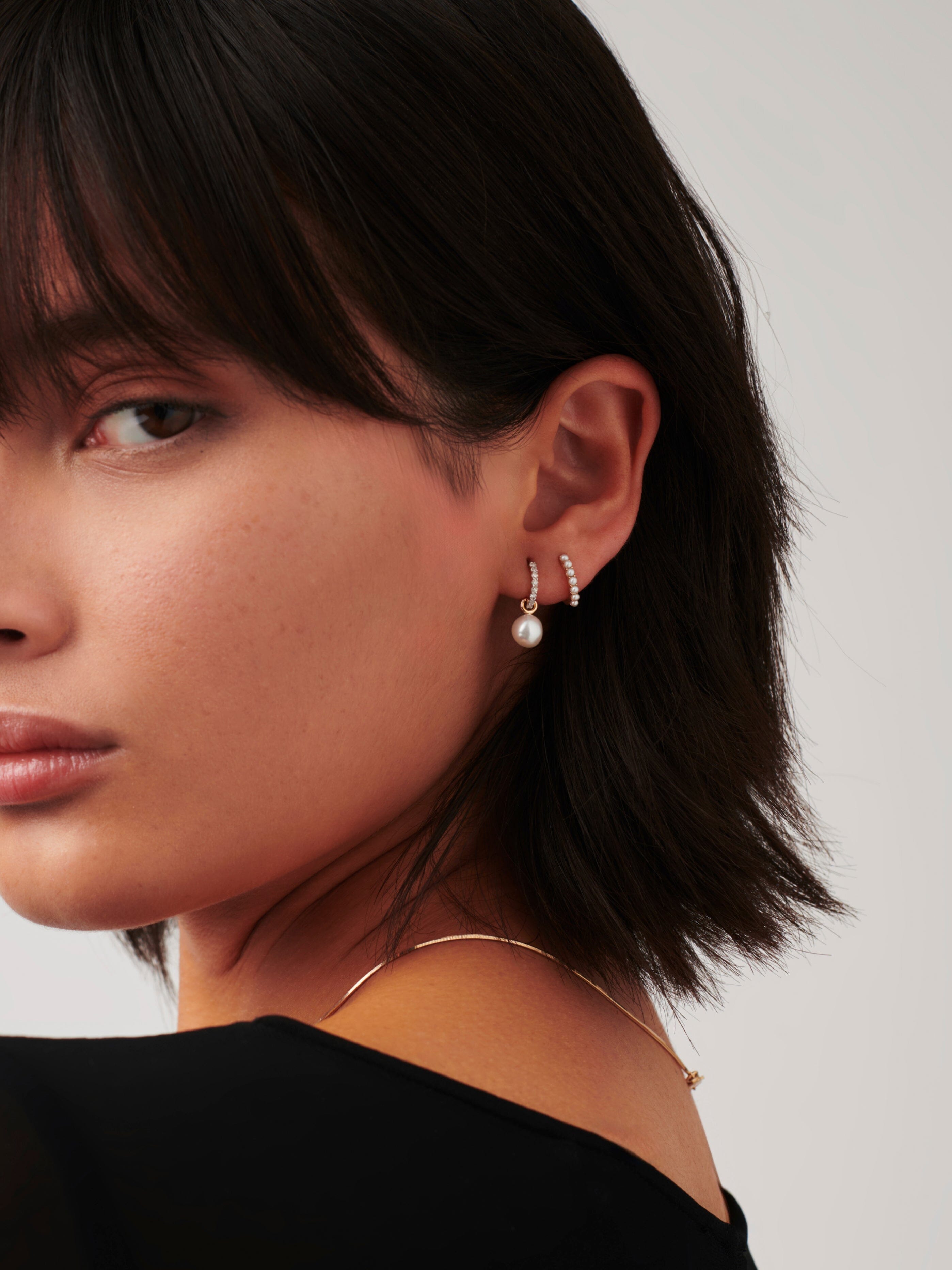 14K Solid Gold Pearl & Diamond Hoop Earrings - Elegant Fine Jewelry for Women | Perfect for Weddings, Parties & Special Occasions