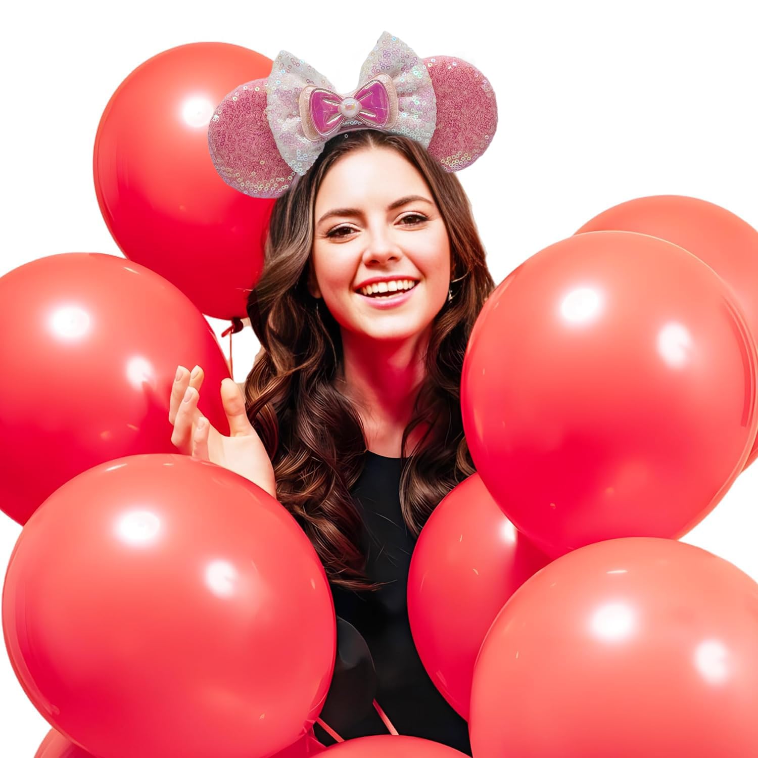 Pink Mouse Ears Headbands with Shiny Bows & Sequins for Girls and Women - Disney Costume Accessories, Cosplay, Birthday Party, Halloween, Theme Park Visits (FG-FB)