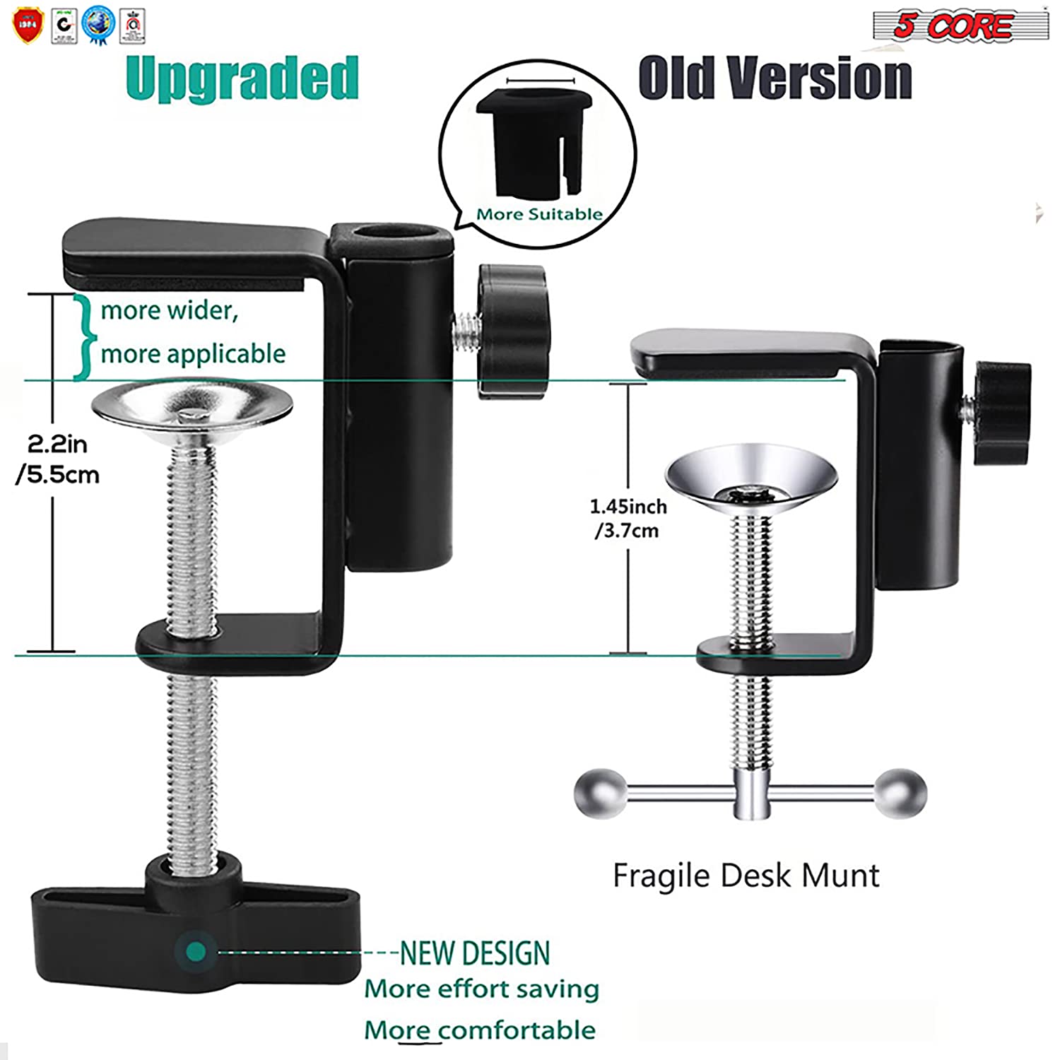 5 Core Adjustable Boom Microphone Stand - Heavy Duty Desk Mount Mic Arm for Condenser & Dynamic Mics (MS ARM BLU) - Perfect for Podcasting, Streaming & Voice Recording