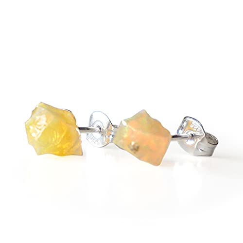 Natural Yellow Fire Opal Stud Earrings in Sterling Silver - Women's Gemstone Jewelry Gift Set with Elegant Box - Perfect for Weddings, Parties & Special Occasions