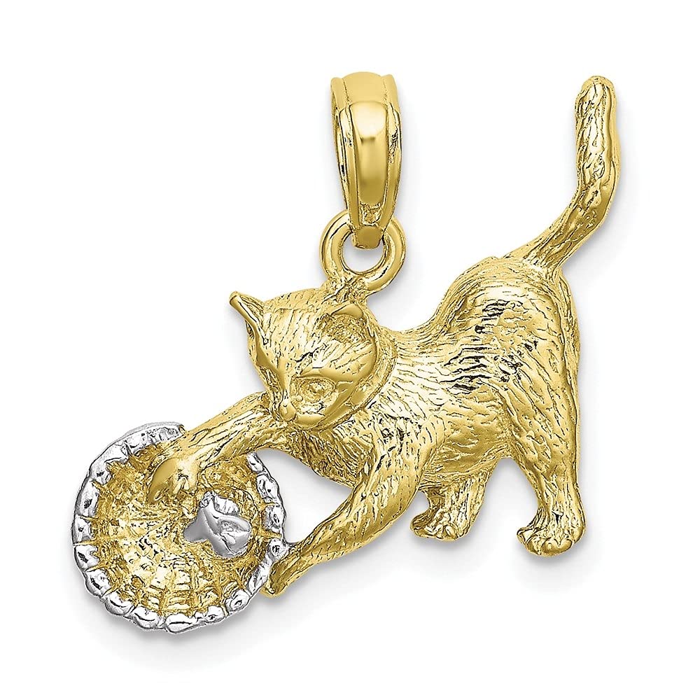 10k Yellow Gold Cat Playing with Yarn Charm Pendant - 20.9x25.4mm Dainty Jewelry Gift for Women, Mothers, Cat Lovers - Perfect for Birthdays, Anniversaries & Everyday Wear
