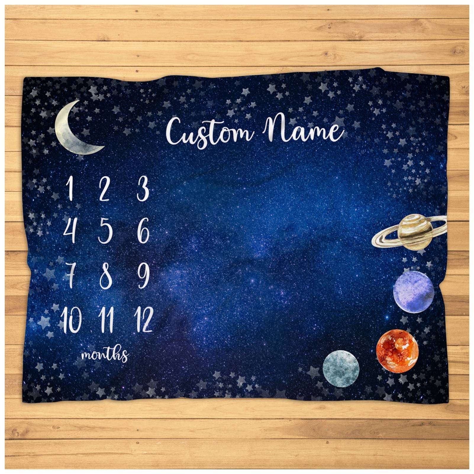 Custom Space-Themed Monthly Baby Blanket - Personalized Planets Photo Prop & Nursery Decor - Ultra Soft Plush Fleece Blanket for Newborn Milestones, First Birthday & Cozy Nursery Bedding