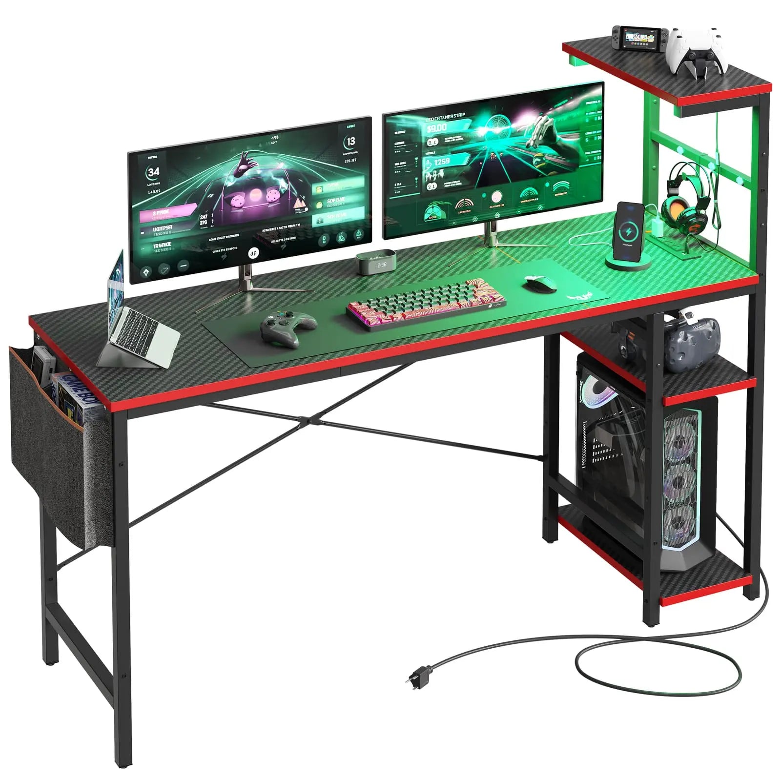 Bestier 61 Inch Large Computer Desk with Reversible Shelves - Ergonomic Gaming Desk for PC, Laptop & Workstation - Perfect for Home Office, Gaming Setup & Study Room