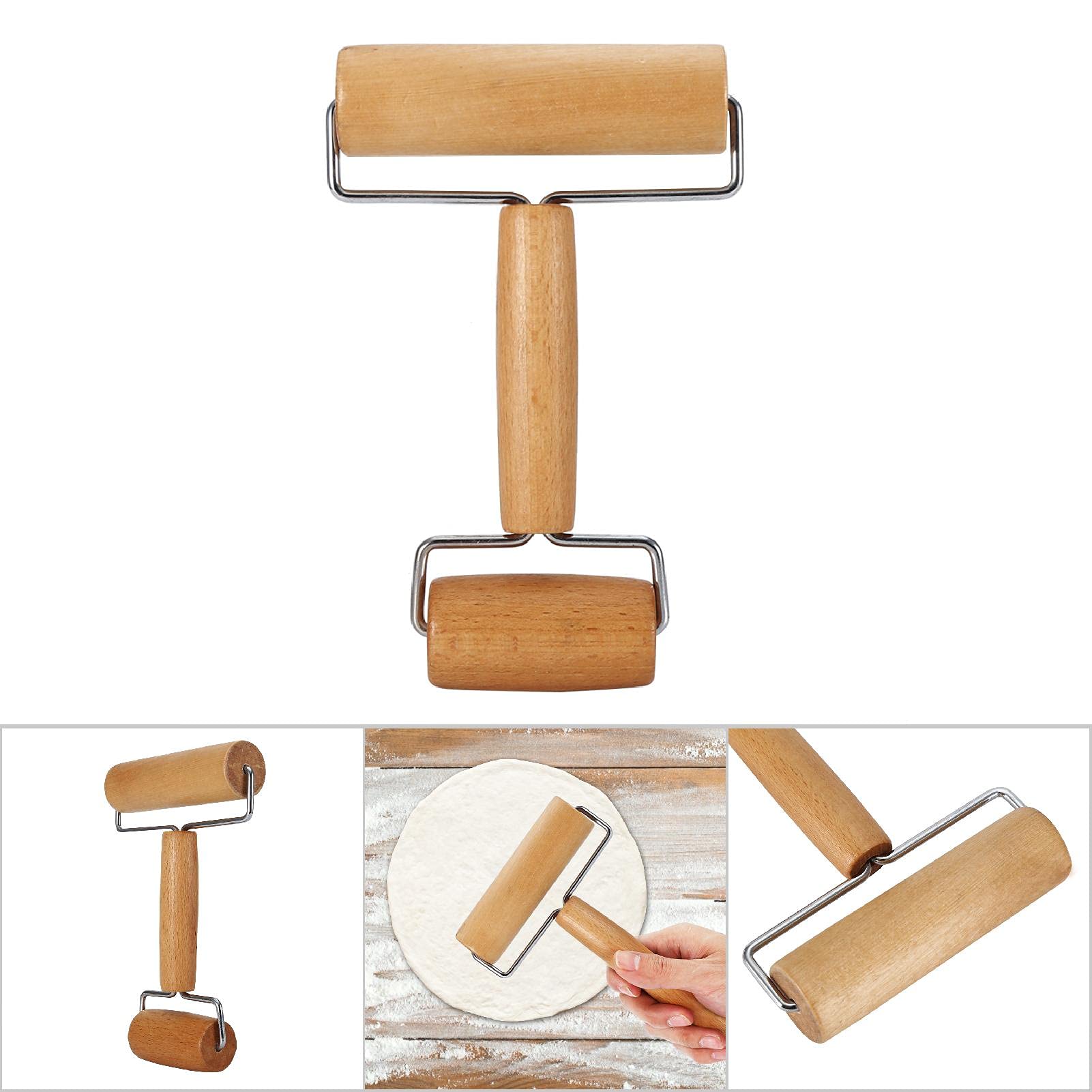 Non-Stick Wooden Pizza Dough Roller - Pastry Rolling Pin for Pizza, Tortilla, Cookies & Clay - Mini Time-Saver Kitchen Tool for Baking, Cooking & Crafting