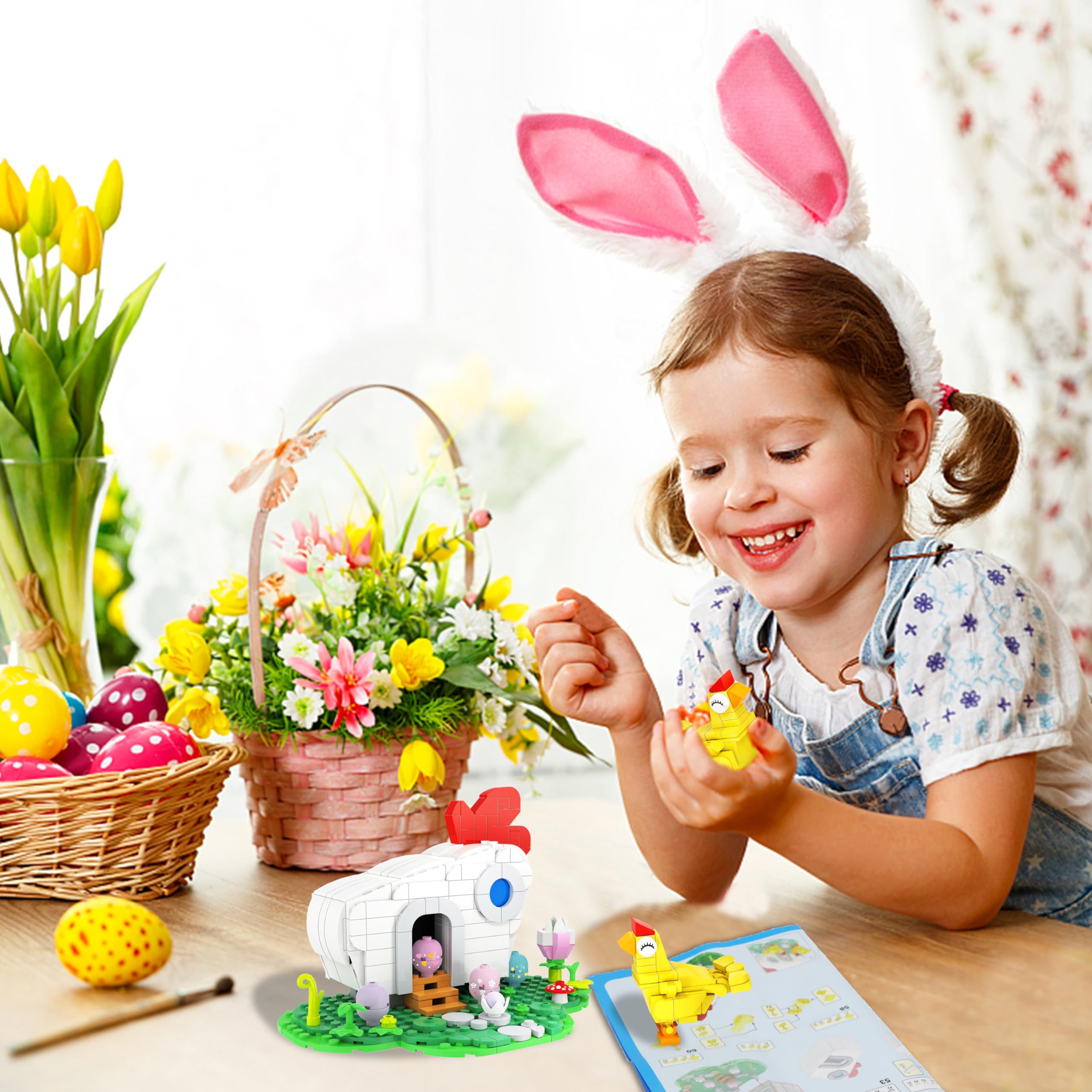 Easter Chicks Farm Henhouse Building Kit - 469PCS Creative STEM Toys for Boys & Girls Age 6+, Easter Basket Stuffers & Egg Fillers, Educational Building Bricks with Flowers & Eggs - Perfect for Easter Gifts, Kids Playtime & Farm Animal Learning Activities