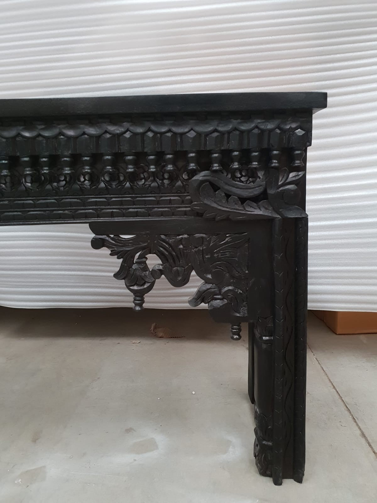 Hand Carved Solid Wood Console Table - Indian Black Wooden Entryway Hall Table for Living Room, Foyer & Home Decor