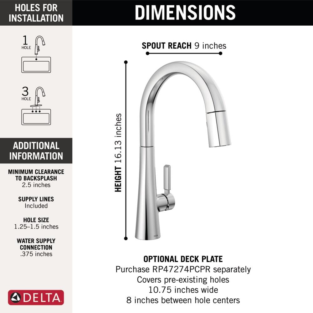 Delta Monrovia Pull Down Kitchen Faucet Chrome - Magnetic Docking Sprayer with Lumicoat Finish | High Arc Commercial Grade Kitchen Sink Faucet for Modern Homes & Restaurants