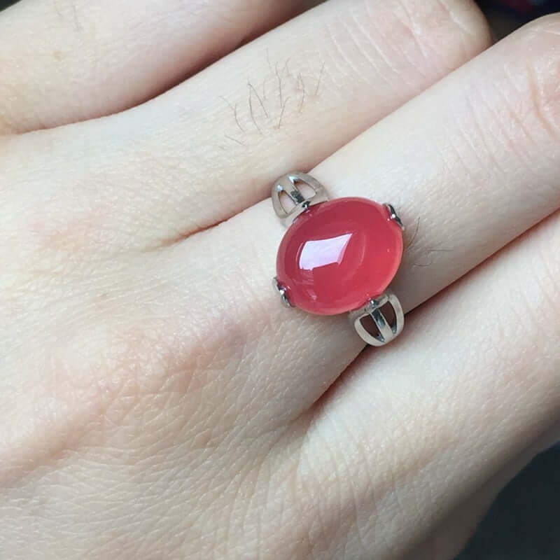18K Pink Chalcedony Birthstone Ring for Women - Elegant Rose Gold Jewelry Gift for Mother's Day, Anniversary & Valentine's Day | Perfect for Everyday Wear & Special Occasions | FME R337