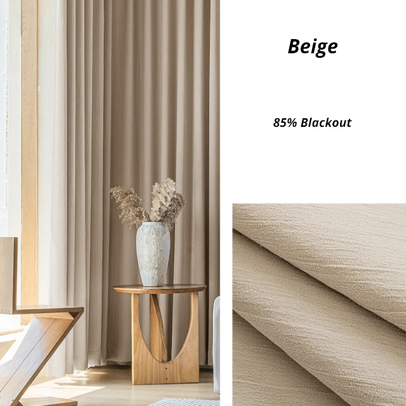 Natalie Chenille Crinkled Minimalist Room Darkening Custom Curtains - Blackout Window Drapes for Bedroom, Living Room & Home Decor