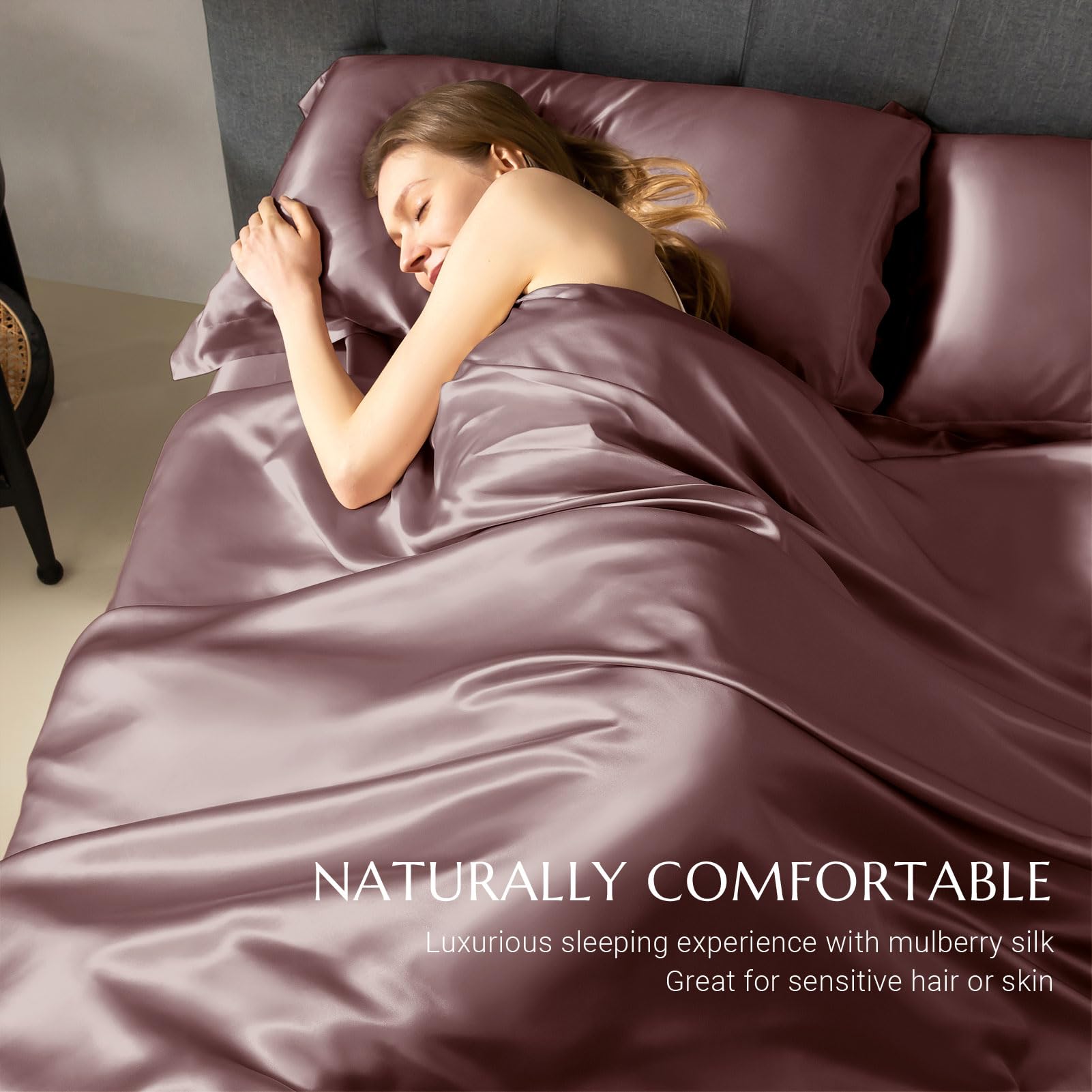 THXSILK 100% 7A+ Mulberry Silk Duvet Cover - Breathable, Seamless, Easy Care with Zipper Closure (Twin Size, Purple) | Luxury Bedding for Better Sleep & Skin Care | Perfect for Home, Hotel & Spa Use