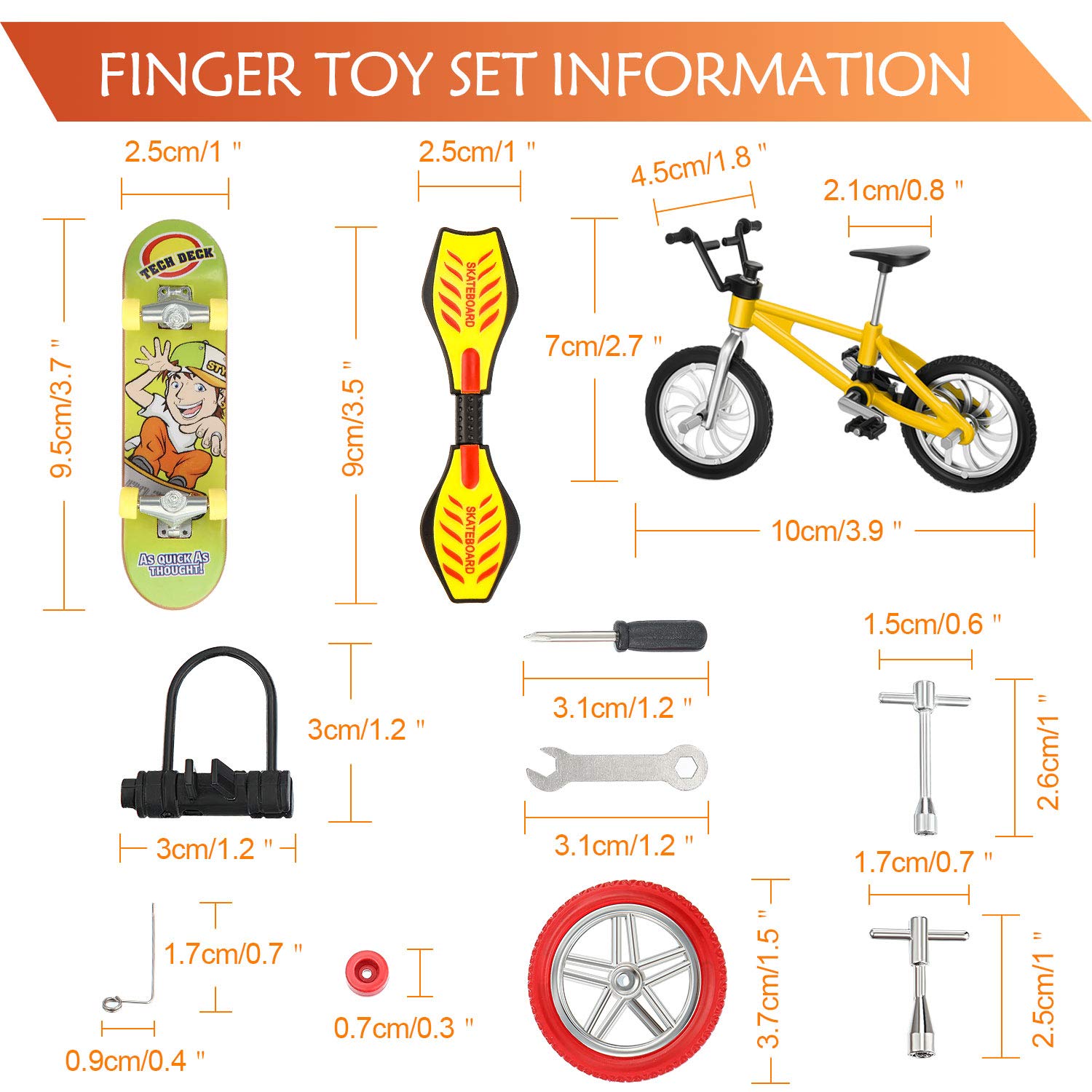 31-Piece Mini Finger Toys Set - Finger Skateboards, Mini Bikes & Tiny Swing Board with Replacement Wheels & Tools - Fingertip Movement Party Favors for Kids Ages 6+ - Perfect for Birthday Gifts, Classroom Rewards & Stress Relief Play