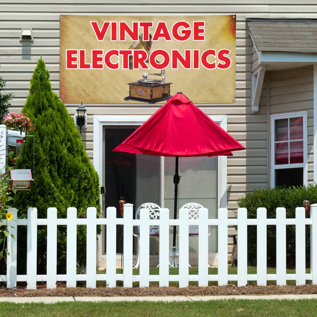 Vintage Electronics Vinyl Banner - Weatherproof Outdoor Advertising Sign with 8 Grommets (48x96 Inches) - Perfect for Yard Sales, Industrial Events & Vintage-Themed Promotions