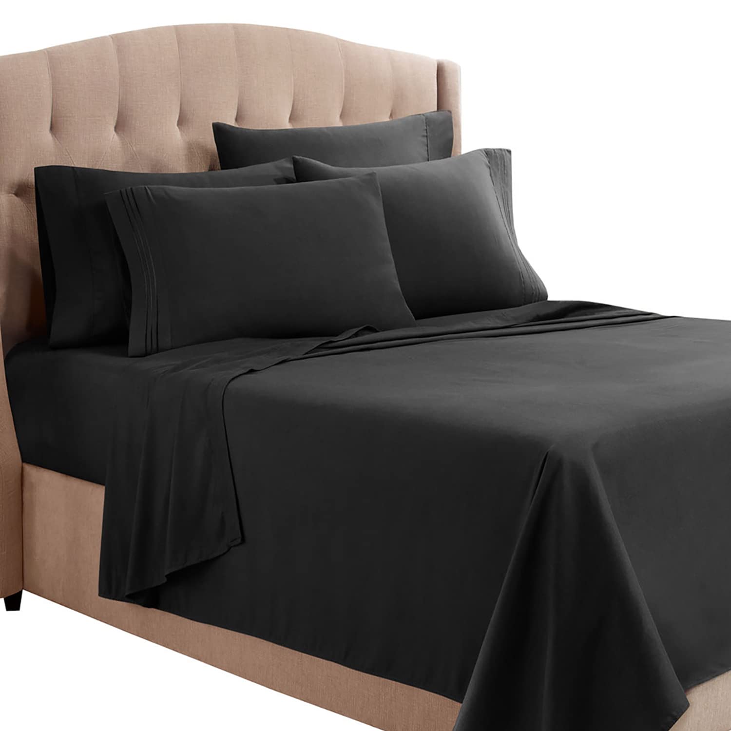 Clara Clark 1800 Series Luxury Bed Sheet Set - Twin XL, Deep Pocket Fitted Sheet with Extra Pillowcases, Ultra Soft Microfiber Bedding in Black - Perfect for Guest Rooms, Dorms & Cozy Bedroom Upgrades