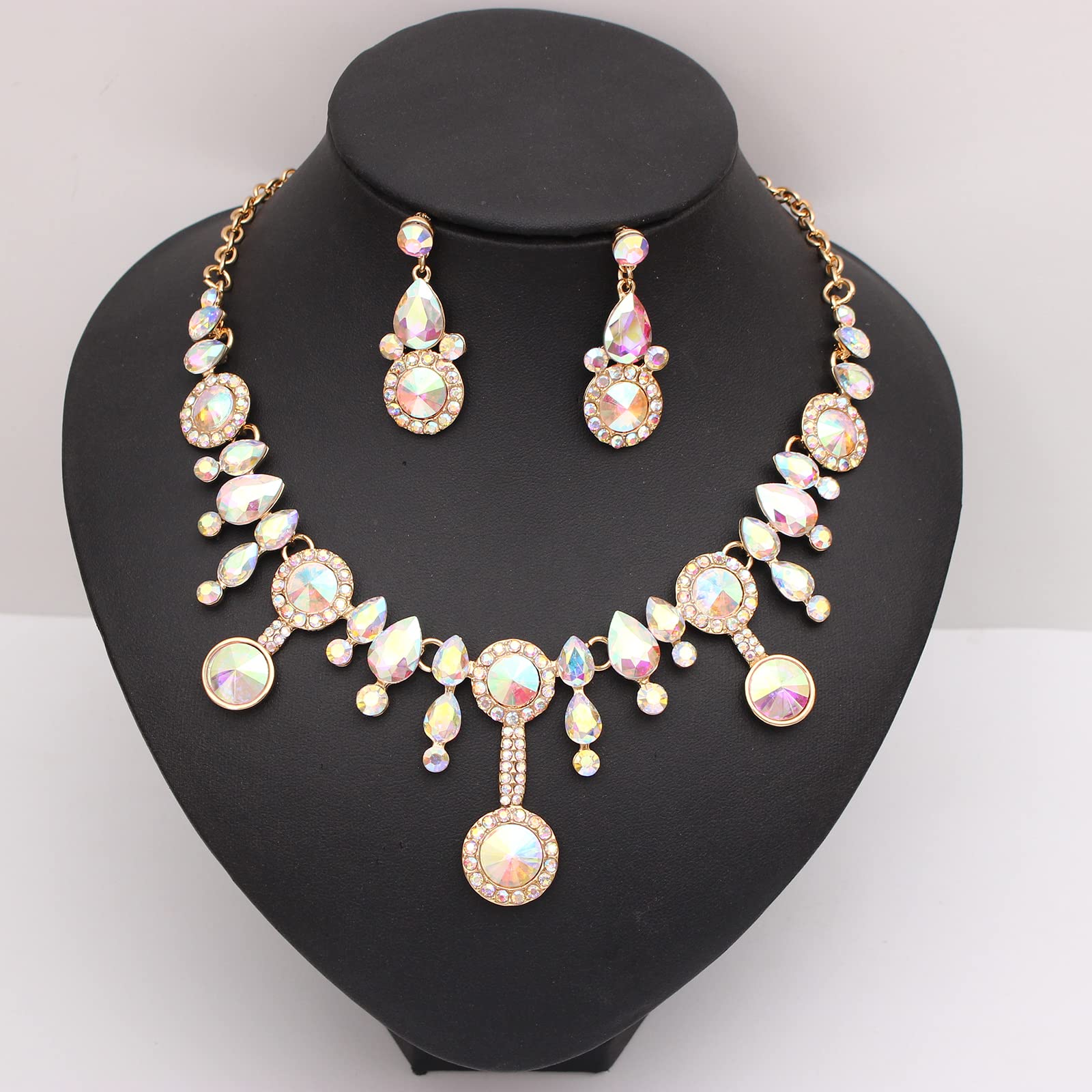 Elegant Rhinestone Crystal Teardrop Necklace and Dangle Earrings Set for Women | Fashion Statement Jewelry Gift | Perfect for Parties, Weddings & Special Occasions
