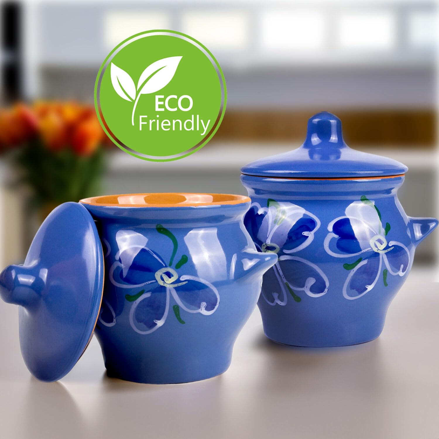 Premium Borisov Blue Clay Stewing Ramekin with Lid - 2QT Traditional Earthenware Pot for Dutch Oven Cooking, Rice, Soups & Stews | Oven, Stovetop & Microwave Safe | Perfect for Slow Cooking, Baking & Serving Dishes