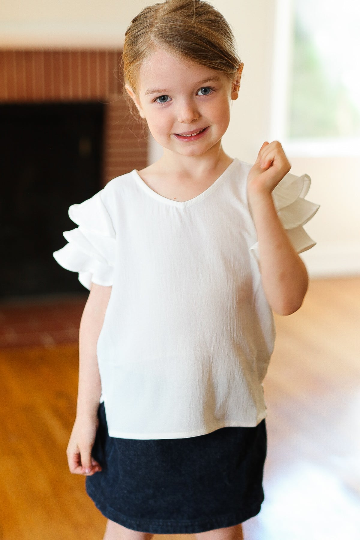 Lovable Linen Feel V-Neck Ruffle Sleeve Blouse - Soft & Breathable Women's Summer Top for Casual Outings & Date Nights