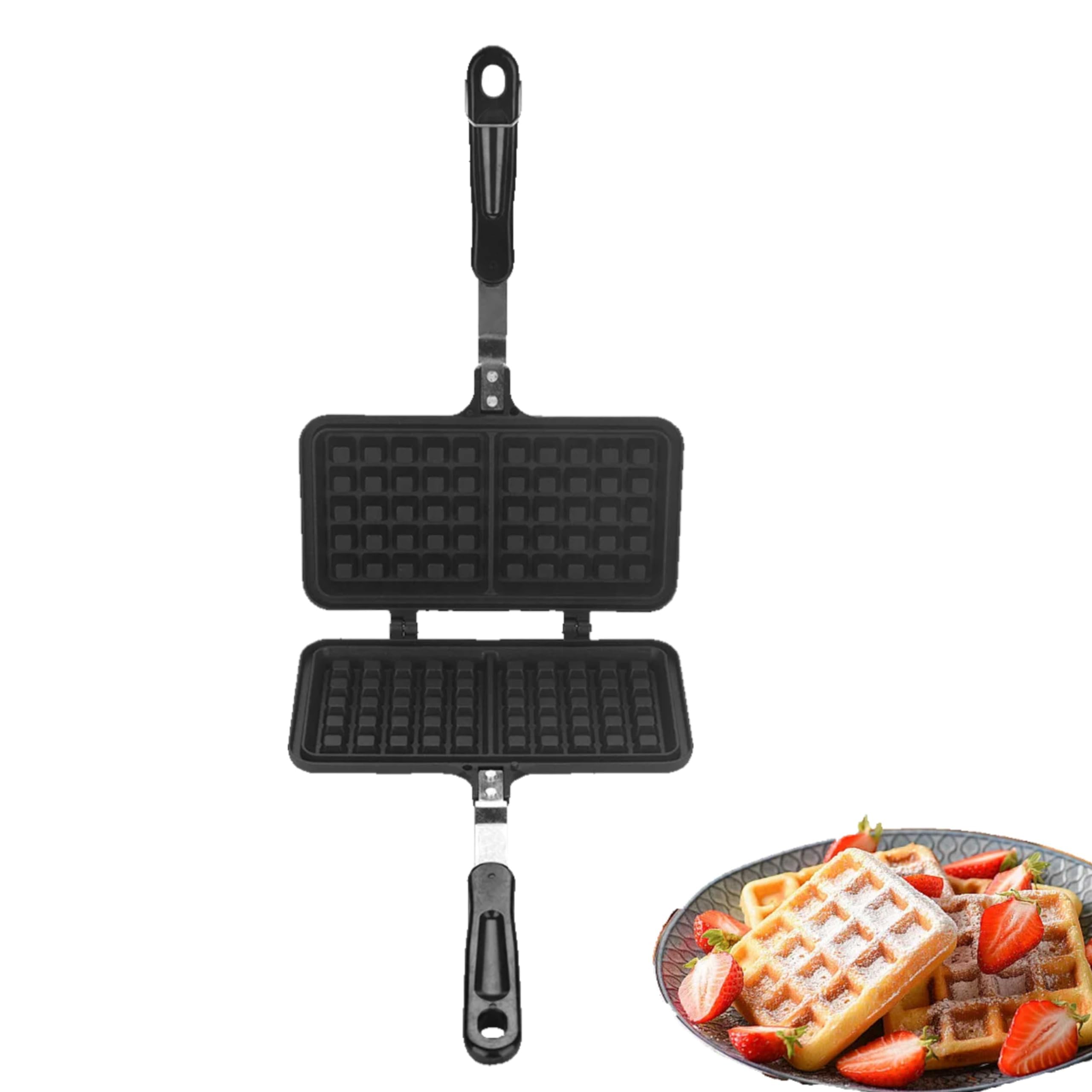 Non-Stick Stove Top Waffle Iron - Dual Belgian Bubble Waffle Maker Pan with Aluminum Plates (8.5x13.2 Inch) - Perfect for Breakfast, Snacks, Lunch & Camping Cooking
