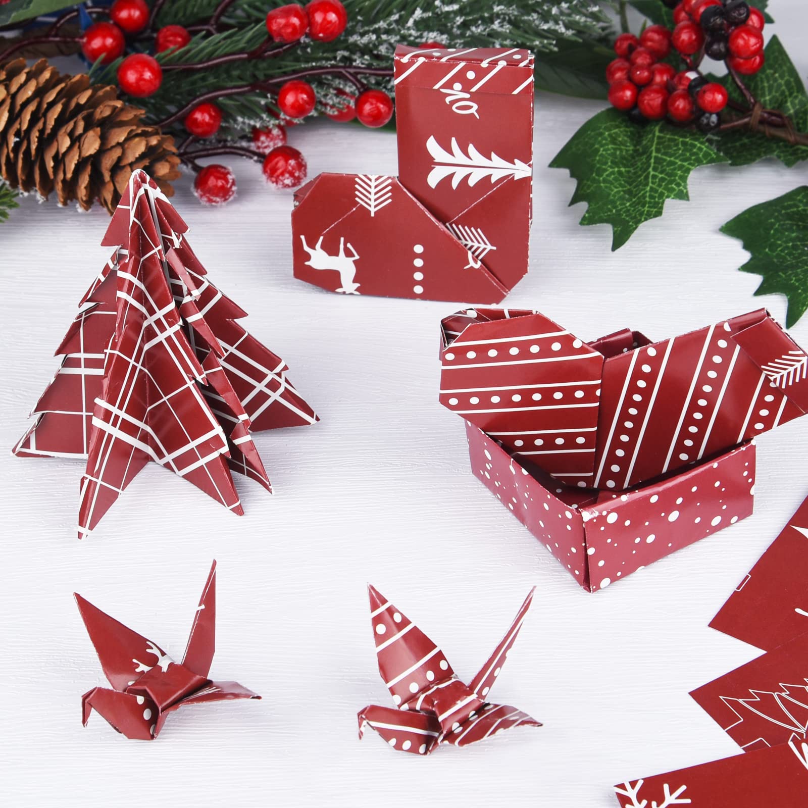 45 Sheets Merry Christmas Pattern Paper Set - 10 Festive Designs, Double-Sided A4 Craft Paper for Card Making, Scrapbooking, Gift Wrapping (Red & White) - Perfect for Holiday DIY Projects, Christmas Cards, and Home Decor