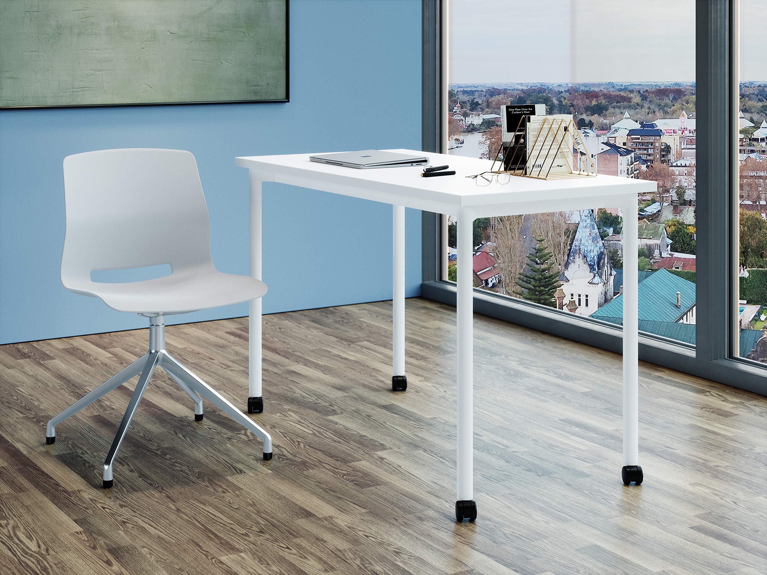 Modern Home Office Desk with Designer White/Black Coffee Legs - Sleek & Stylish Workstation for Small Spaces, Remote Work & Study - Perfect for Home Offices, Dorm Rooms & Workspaces
