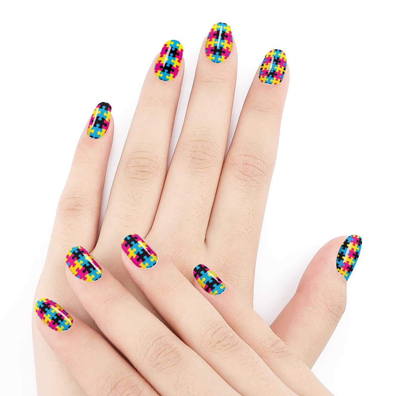 Women's Self-Adhesive Nail Polish Stickers - Waterproof Nail Art Decals for DIY Manicure, Wedding & Party | Cute Jigsaw Puzzle Design Nail Wraps for Girls & Women | Perfect for Home, Salon, Bridal & Special Occasion Nail Decor