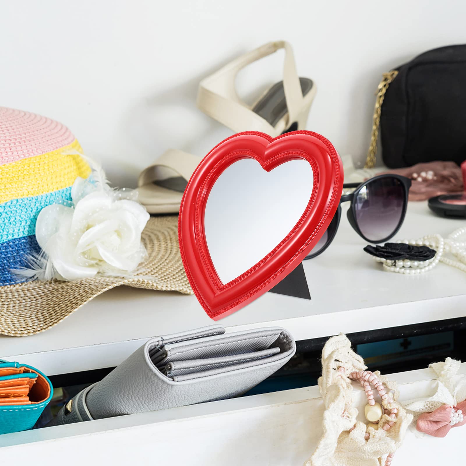 HEALLILY 1pc Heart-Shaped Makeup Mirror - Portable Travel Vanity Mirror with Soft Fleece Backing for Home, Bedroom, and On-The-Go Beauty Touch Ups