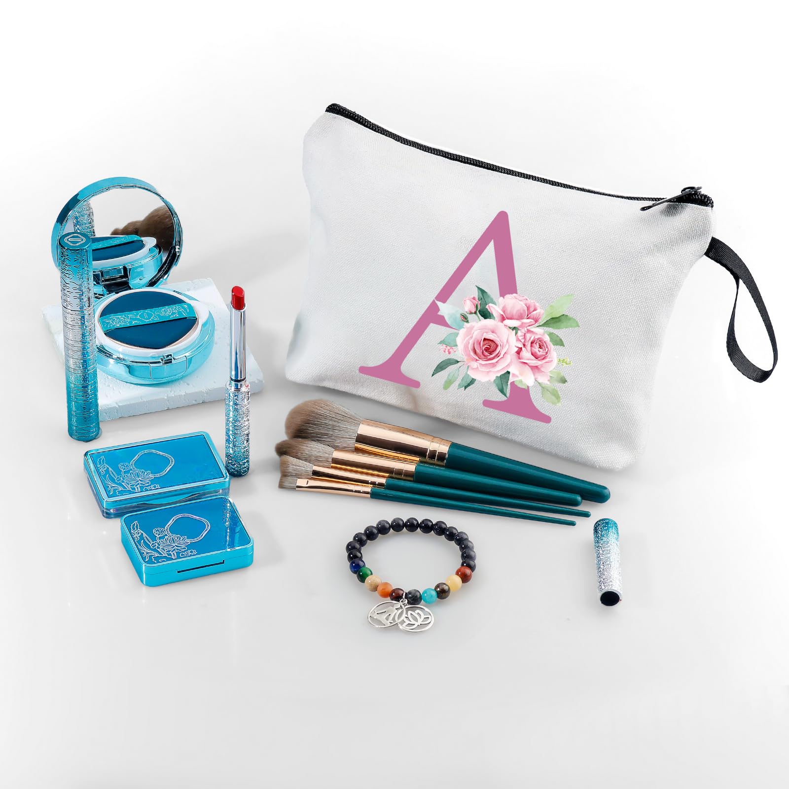 Personalized Monogrammed Makeup Bag for Women - Custom Initial Letter A Cosmetic Pouch - Perfect Birthday Gift, Wedding Favor & Teen Girl Present - Great for Travel, Gym & Everyday Use
