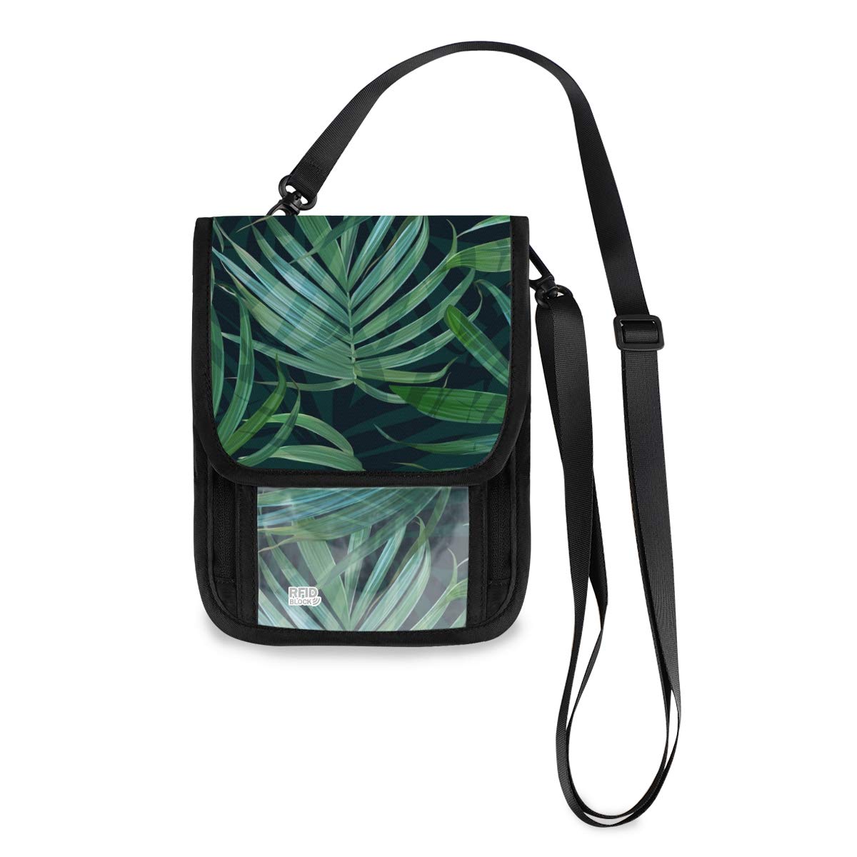 VIKKO RFID Blocking Travel Neck Wallet - Exotic Jungle Palm Leaves Design Small Crossbody Purse for Women | Phone Bag & Passport Holder | Perfect for Vacations, Concerts & Daily Commute