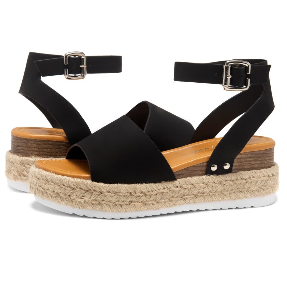 Legossa Women's Platform Sandals with Ankle Strap - Comfortable Open Toe Espadrille Wedge Sandals for Summer | Casual Flatform Shoes in Black, White & Tan | Perfect for Beach, Vacation & Everyday Wear