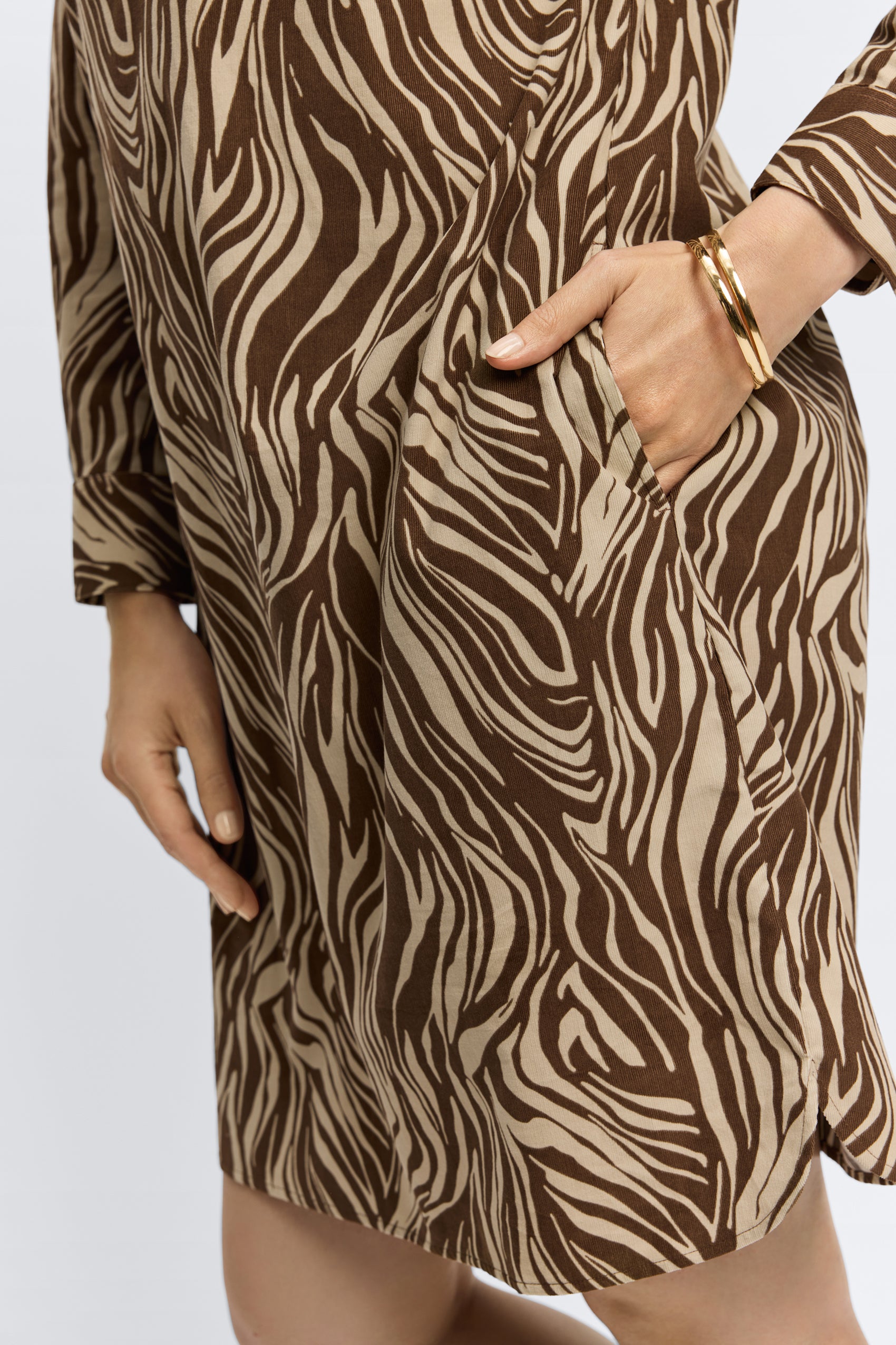 Sloane Abstract Zebra Print Corduroy Long Sleeve Dress for Women - Stylish Fall/Winter Fashion for Casual Outings and Office Wear