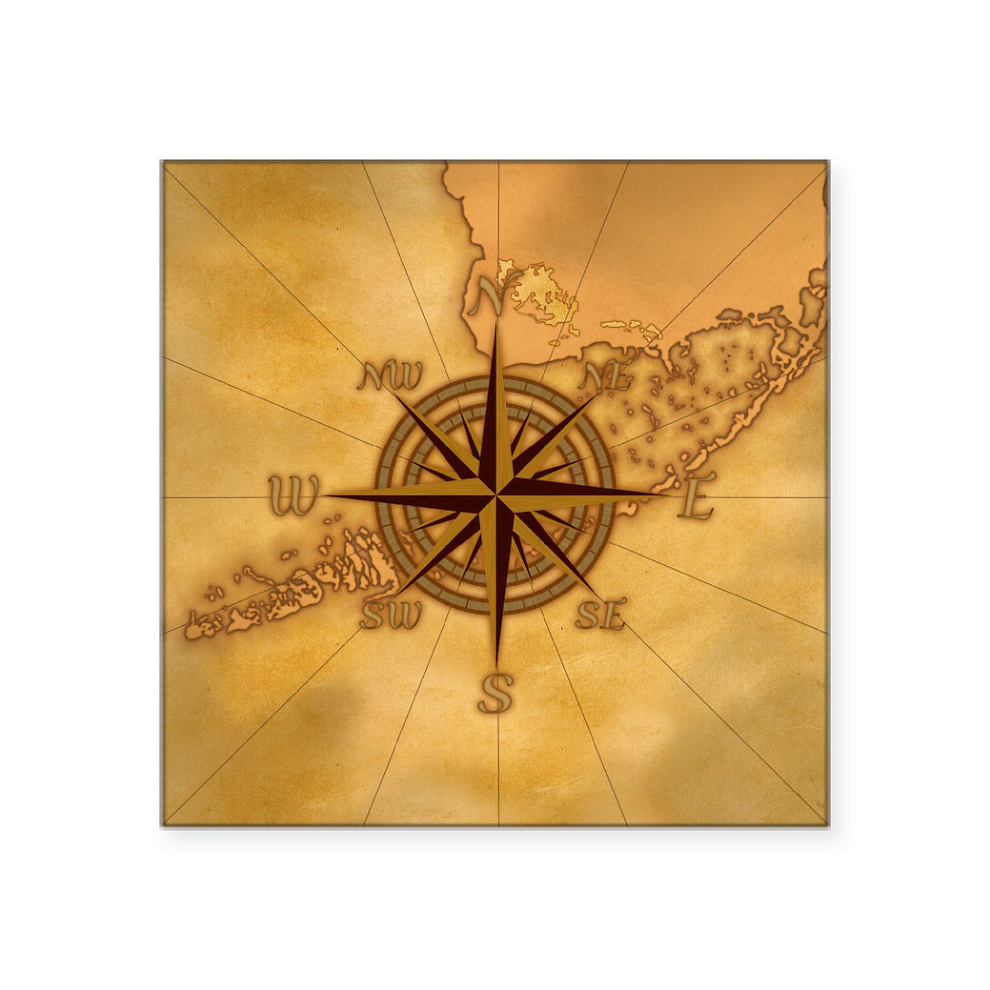 Vintage Compass Rose Sticker - Waterproof Square Bumper Sticker for Cars, Laptops, Windows | Perfect for Travel Lovers & Adventure Enthusiasts