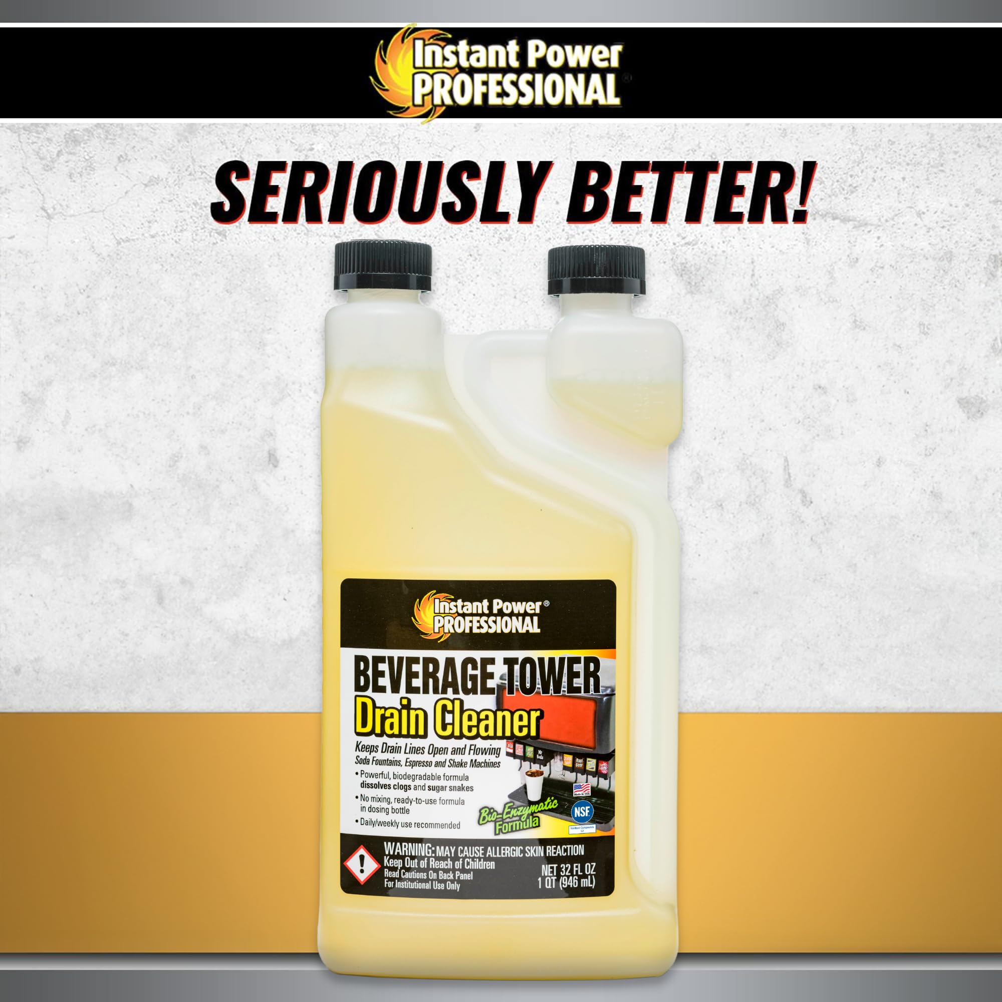 Instant Power Professional Beverage Tower Drain Cleaner - 32 Fl Oz (12 Pack) | Fast-Acting Clog Remover for Sinks, Showers & Bathtubs | Commercial & Home Use