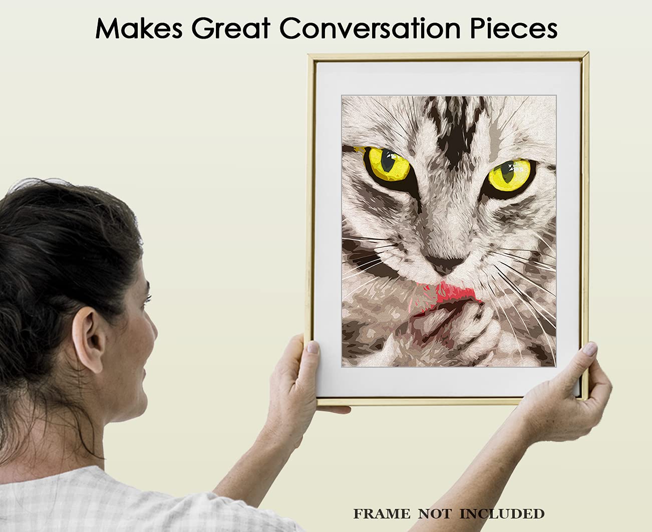 Minimalist Cat Licking Paws Abstract Wall Art - Boho Aesthetic Unframed Poster 8x10 Inch for Home, Office, Bedroom & Living Room Decor - Perfect for Pet Lovers & Modern Interior Design