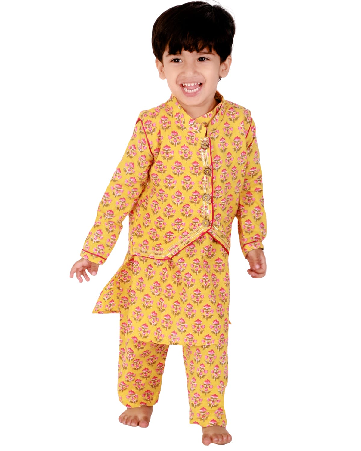 Stylish Block Print Kurta Pajama Set with Jacket for Men - Traditional Indian Ethnic Wear for Festivals, Weddings & Casual Outings