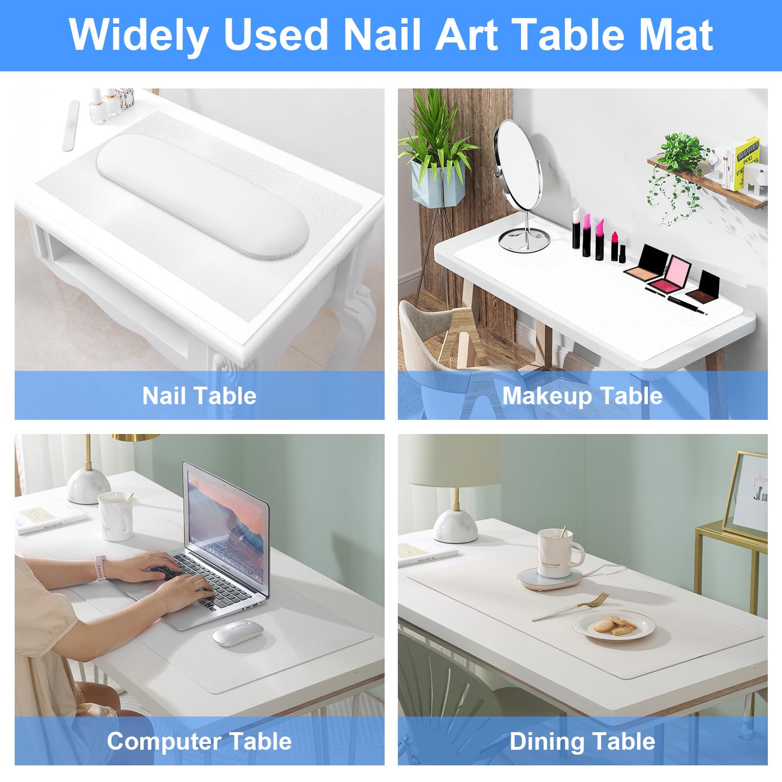Foldable Nail Art Hand Rest Pad - Soft Microfiber PU Leather Manicure Table Mat for Nail Technicians | Salon & Home Use | Non-Slip Cushion for Comfortable Nail Services (White)